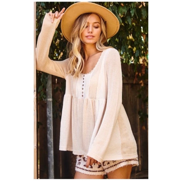 #2013 Criss Cross Waffle Knit Flowy Contrast Long Sleeve - Picture 7 of 14